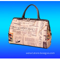 Sublimation newspaper pattern duffel purse PVC travel bag, offset printing newsprint journal magazine duffle tote handbag bag
